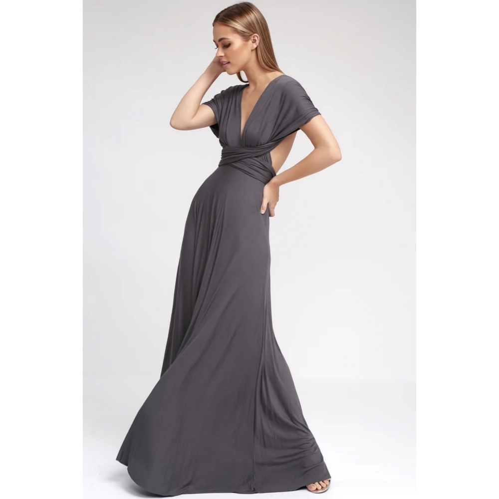 Lulus Multiway Tricks of the Trade Dark Grey Convertible Maxi Dress XS